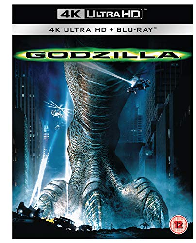 Godzilla Blu-ray cover featuring the monster towering over a city.