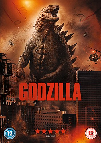 Godzilla movie DVD cover featuring the monster amidst city destruction.