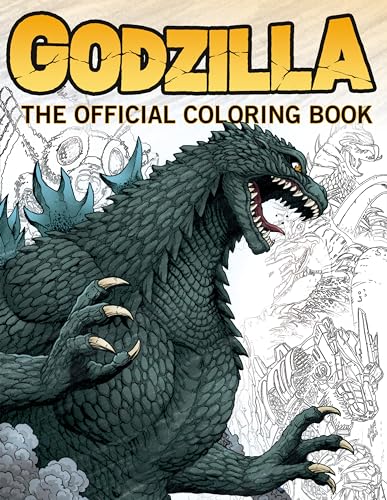 Godzilla coloring book cover featuring a detailed, roaring monster illustration.