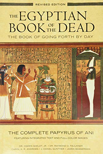 Book cover titled The Egyptian Book of the Dead featuring ancient Egyptian papyrus art.