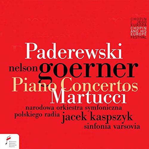 CD cover with red background, text naming composers Paderewski and Martucci.