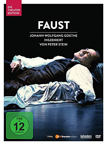 DVD cover for Goethe’s “Faust” featuring a reclining man in dark clothing.