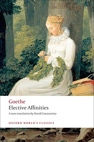 Book cover: woman in white dress with foliage, "Elective Affinities" title.