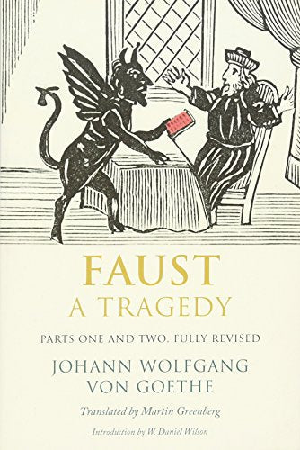 Book cover showing a woodcut illustration of a devil and a man at table.