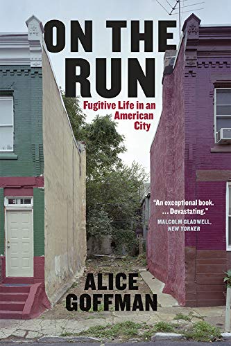 Book cover: alleyway between colorful row houses, bold title "On the Run.