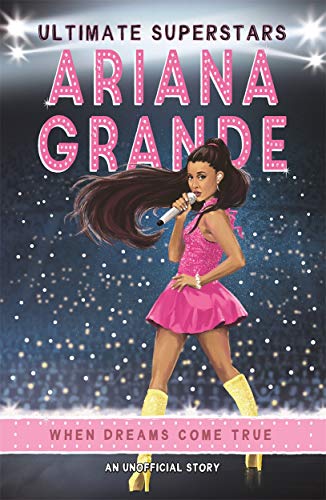 Book cover featuring Ariana Grande in pink, illustrated with a microphone.