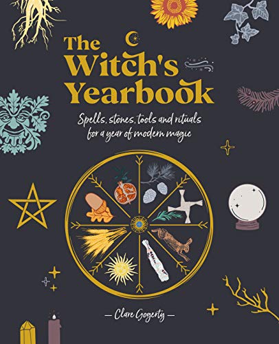 Book cover titled The Witch's Yearbook featuring a central wheel of nature symbols.