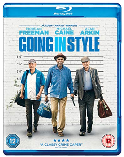 Blu-ray cover for Going in Style featuring Morgan Freeman, Michael Caine, and Alan Arkin.