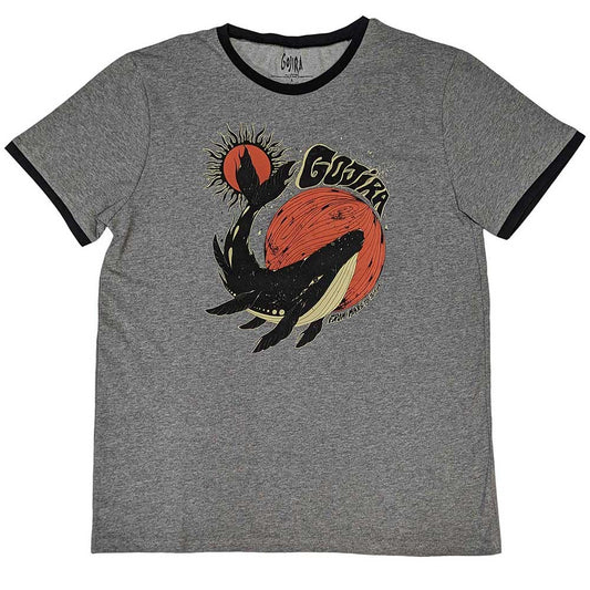 Black t-shirt with white ringer collar, featuring a whale illustration, size X-Large.