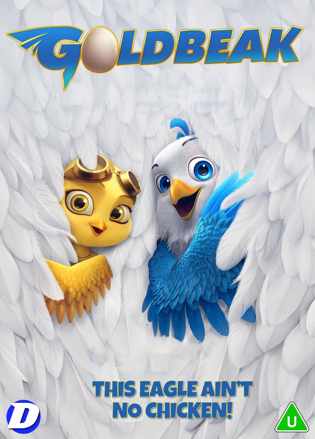DVD cover for “Goldbeak” featuring two cartoon eagles against white feathers.