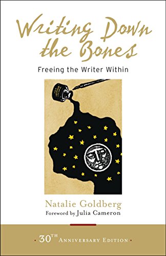 Book cover: “Writing Down the Bones” with inkwell and starry night illustration.