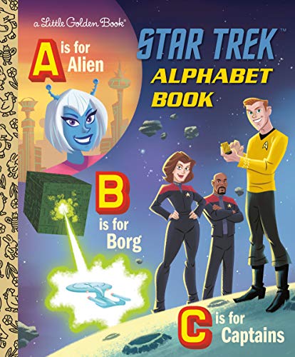 Star Trek alphabet book cover featuring characters and spaceship imagery.