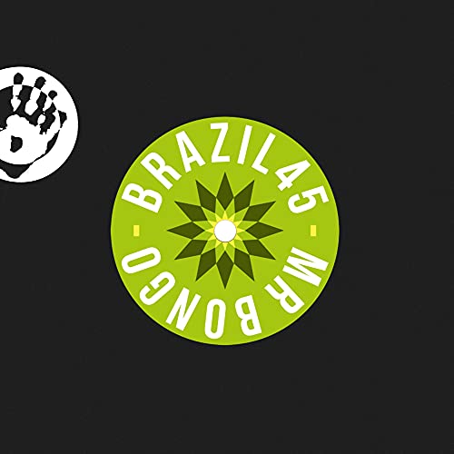 Black vinyl record label with green text and starburst design.