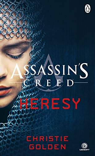 Book cover: "Heresy: Assassin's Creed," featuring a woman’s face and chainmail.