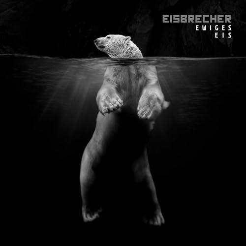 Polar bear submerged in dark water, album cover art.