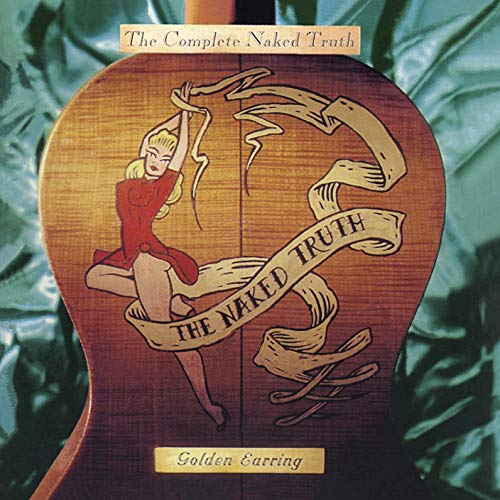"Guitar back with painted woman and 'The Naked Truth' banner."