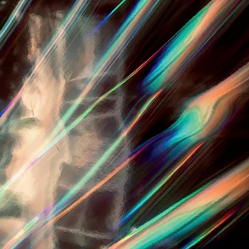 Abstract vinyl record cover with blurred face and colorful streaks.