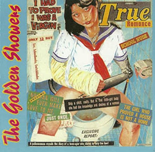 CD cover for "Golden Showers" featuring a collage of vintage magazine imagery.