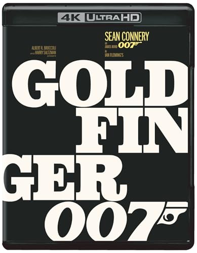 Blu-ray case for “Goldfinger” with large, bold, gold lettering.