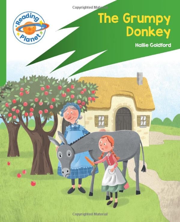 Book cover: a grumpy donkey, a girl, and an older woman by a cottage.