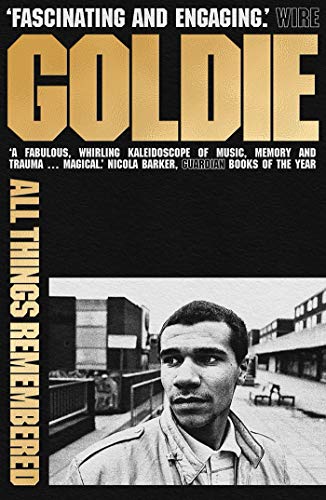 Book cover: "All Things Remembered" featuring a portrait of Goldie.