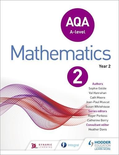 "A white book cover with 'AQA A-level Mathematics Year 2' title and wavy red-purple design."