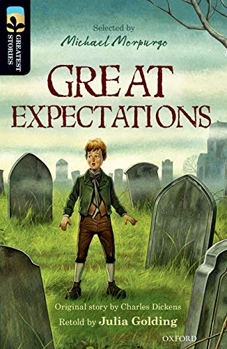 Book cover: boy in a graveyard, title “Great Expectations” in large text.