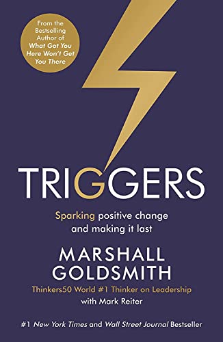 Book cover: "Triggers" by Marshall Goldsmith, with a yellow lightning bolt.