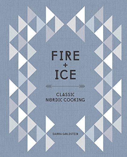 Cookbook cover with geometric blue pattern and title "Fire + Ice".