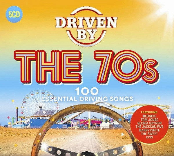 Five CD set, “Driven by The 70s,” with a seaside pier image.