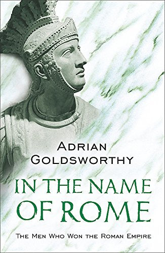Book cover: Roman bust with green title, “In the Name of Rome.”