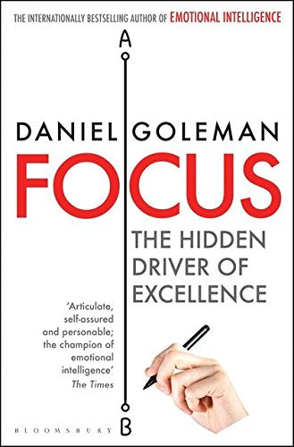 Book cover: "Focus" by Daniel Goleman, with a hand drawing a line.