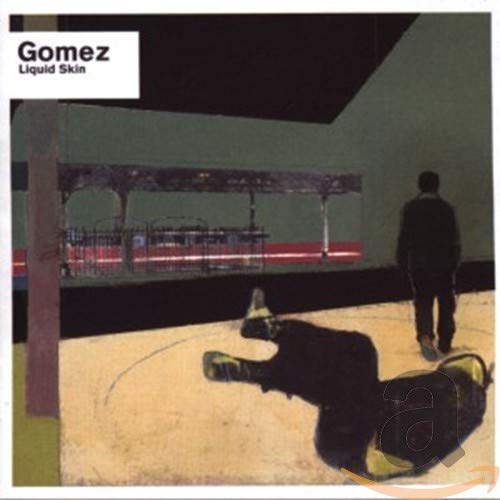 Album cover for Gomez Liquid Skin showing a person walking near a dark structure.