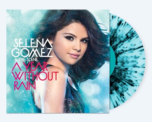 Selena Gomez album cover “Year Without Rain” with a splatter vinyl record.