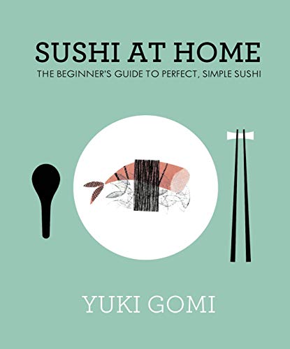 Book cover with illustrated sushi, chopsticks, and a spoon on teal.