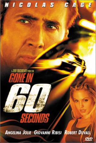 Gone In 60 Seconds" DVD cover featuring Nicolas Cage and Angelina Jolie.