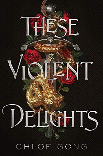 Book cover: golden dragon, red roses, and a sword on black background.