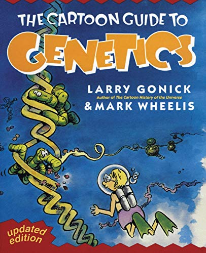 Book cover showing a cartoon scuba diver swimming near a large DNA helix structure.