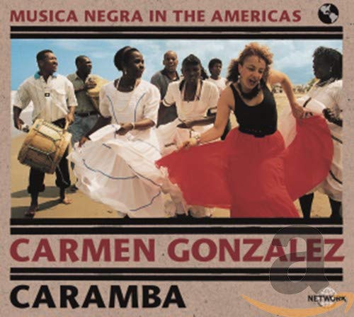 CD cover for Carmen Gonzalez’s “Caramba” featuring dancers in white and red.