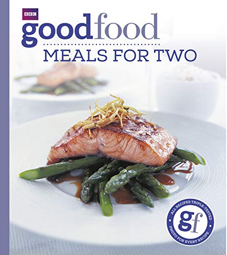 Cookbook cover featuring salmon with asparagus, titled “Good Food: Meals For Two.”