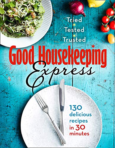 Good Housekeeping Express magazine cover with food photography and recipe text.