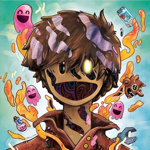 Colorful anime-style illustration of a boy with glowing eyes and swirling details.