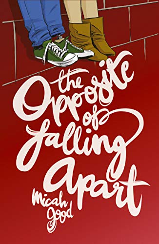 Book cover: red background, legs, and swirling handwritten title text.
