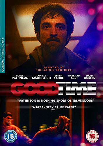 DVD cover for "Good Time" featuring Robert Pattinson’s portrait.