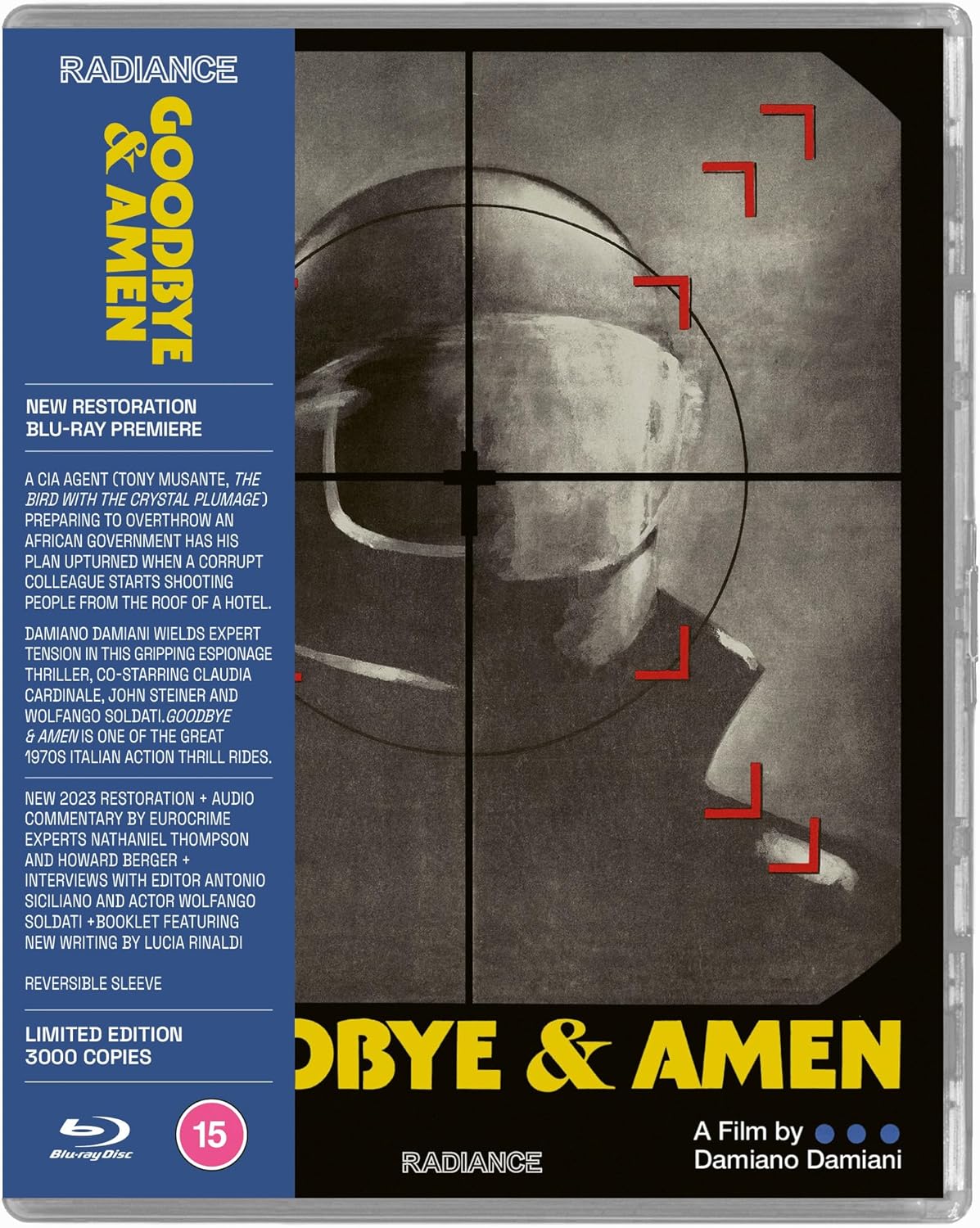 Blu-ray cover for “Goodbye & Amen” featuring abstract geometric shapes and text.