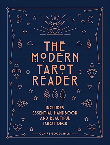 Book cover with tarot imagery, title “The Modern Tarot Reader”, and author Claire Goodchild.