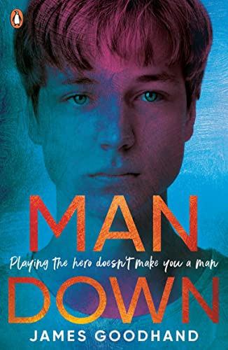 Book cover: close-up of a young man with "Man Down" text overlay.