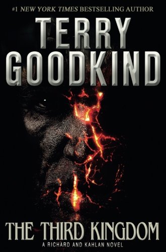 Book cover: dark image of a man’s face with fiery cracks, title “The Third Kingdom”.