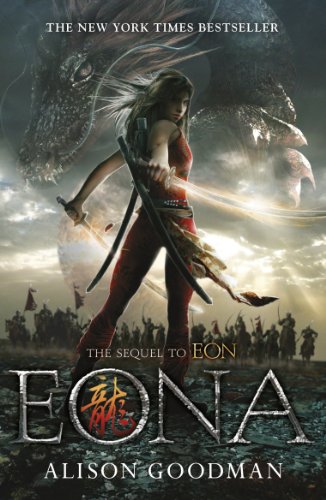 Fantasy book cover featuring a woman with swords and a large dragon.