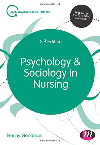 Book cover: "Psychology & Sociology in Nursing," 3rd edition, teal background.